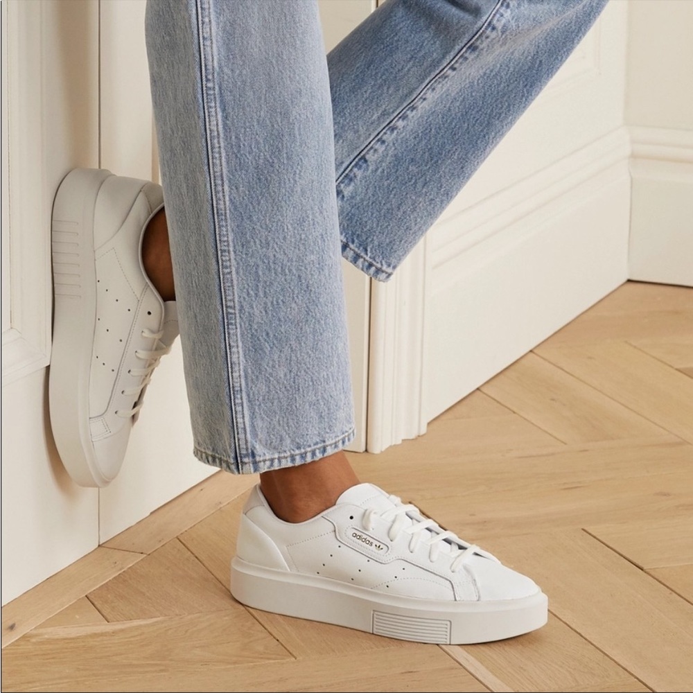 {Adidas} Sleek Super Suede-Trimmed Leather Sneaker